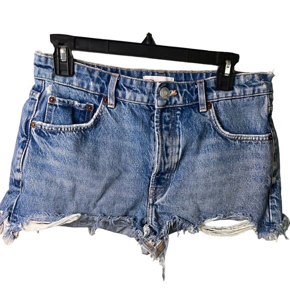 Zara Distressed Denim Cutoff Jeans Shorts Size 6 - Picture 1 of 8